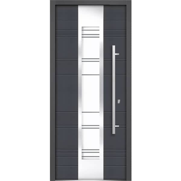 Vdomdoors Front Exterior Prehung Clear Glass Steel Door 36x80 " InswingDeux 5755 GraphiteLite Inserts Modern DEUX5755ED-GRE-36-LH - main